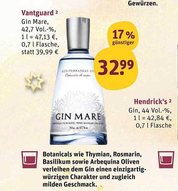 Vantguard gin mare oder hendrick's gin Angebot bei tegut