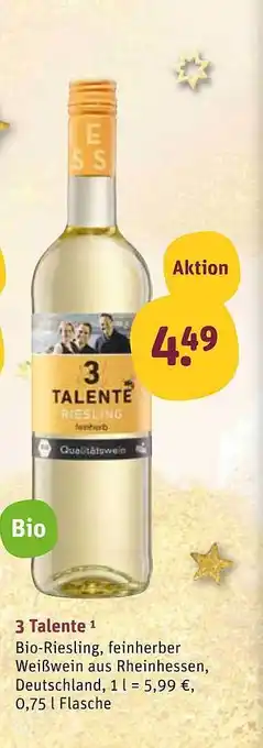 tegut 3 talente bio-riesling, feinherber Angebot