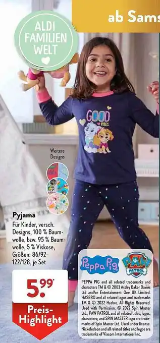 Aldi Süd Pyjama peppa pig & paw patrol Angebot