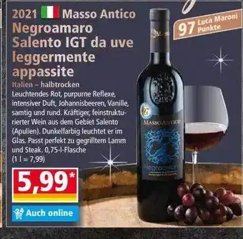 Norma 2021 masso antico negroamaro salento igt da uve leggermente appassite Angebot