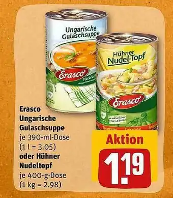 REWE Erasco ungarische gulaschsuppe oder hühner nudeltopf Angebot