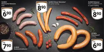 Globus Globus hausmacher bratwurst, globus rinderkochmettwurst, globus wiener würstchen, globus fleischwurst Angebot