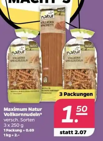 NETTO Maximum Natur Vollkornnudeln 3x250g Angebot