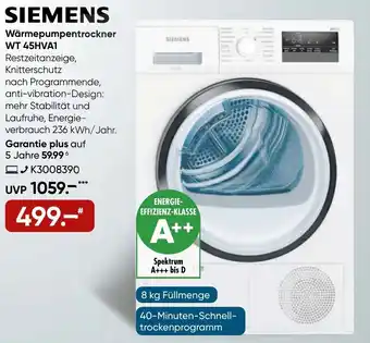 Galeria Siemens Wärmepumpentrockner WT 45HVA1 Angebot