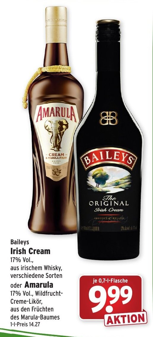 Baileys Irish Cream Likor o. Amarula 700ml Angebot bei Wasgau