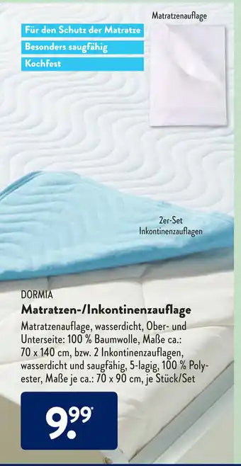 Aldi Süd Dormia Matratzen/Inkontinenzauflage Angebot