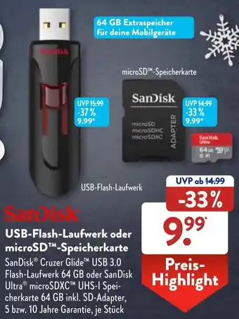 Aldi Süd SanDisk USB Flash Laufwerk oder microSD Speicherkarte Angebot