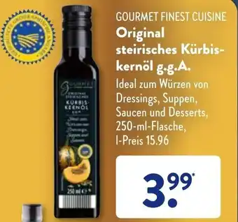 Aldi Süd Gourmet Finest Cuisine Original steirisches Kürbiskernöl g.g.A. 250 ml Flasche Angebot