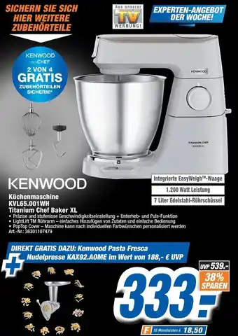 Expert Technomarkt Kenwood Küchenmaschine KVL65.001WH Titanium Chef Baker XL Angebot