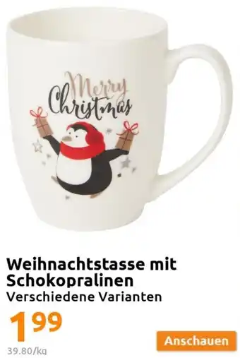 Action Weihnachtstasse mit Schokopralinen Angebot