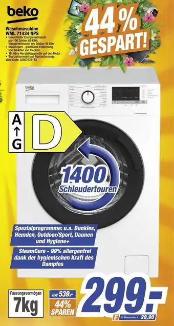 expert Octomedia Beko Waschmaschine ,,WML71434NPS" Angebot