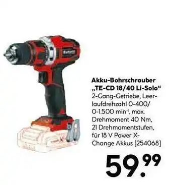 Hellweg Einhell akku-bohrschrauber „te-cd 18-40 li-solo“ Angebot