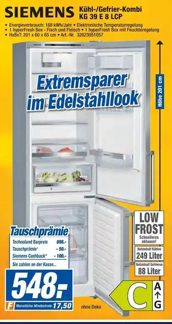 expert Techno Land Siemens Kühl Gefrier Kombi KG 39 E 8 LCP Angebot