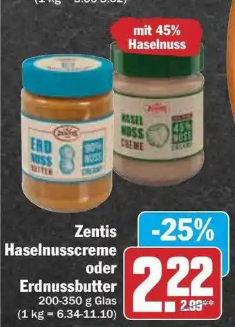 Hit Zentis haselnusscreme oder erdnussbutter Angebot