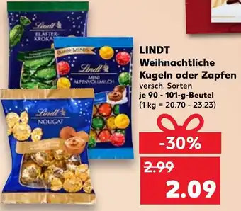 Kaufland Lindt Weihnachtliche Kugeln oder Zapfen 90-101 g Beutel Angebot