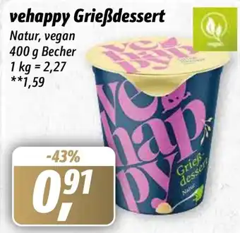 Simmel Vehappy Grießdessert Natur 400 g Becher Angebot