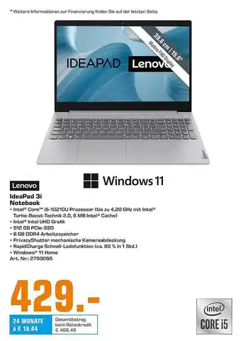 Saturn Lenovo ideapad 3i notebook Angebot