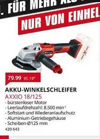 Selgros Akku-winkelschleifer axxio 18.125 Angebot