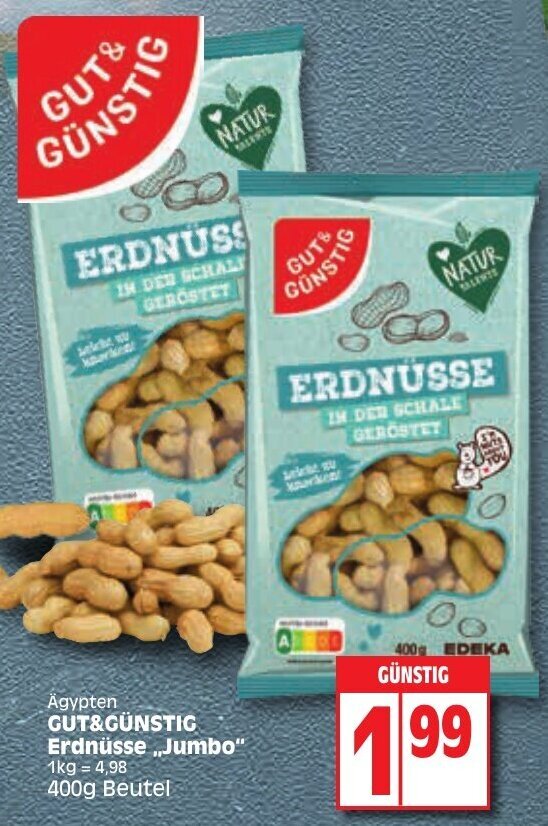 Gut & Günstig Erdnüsse Jumbo 400g Beutel Angebot bei Edeka