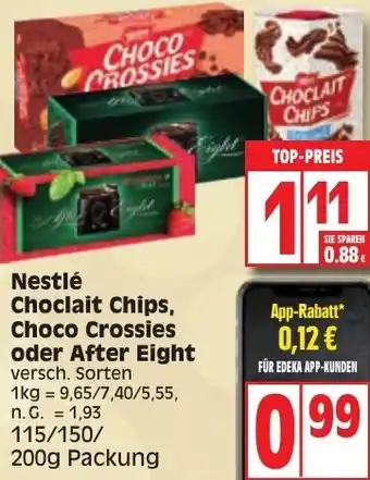 Edeka Nestlé Choclait Chips, Choco Crossies oder After Eight 115/150/200g Packung Angebot