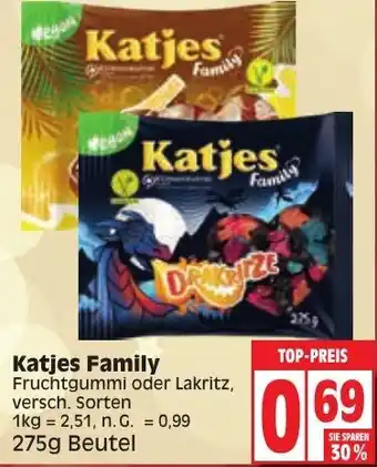 Edeka Katjes Family Fruchtgummi oder Lakritz 275 g Beutel Angebot