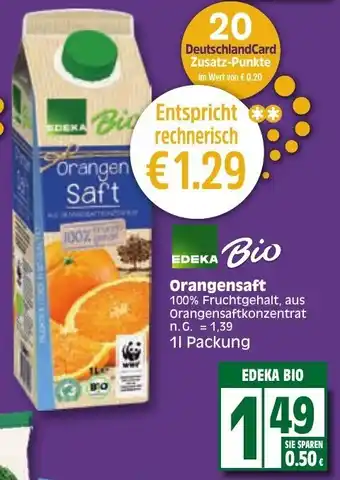 Edeka Edeka Bio Orangensaft 1L Packung Angebot