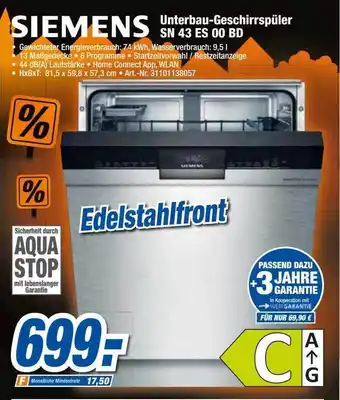 expert Techno Land Siemens unterbau-geschirrspüler sn43es00bd Angebot