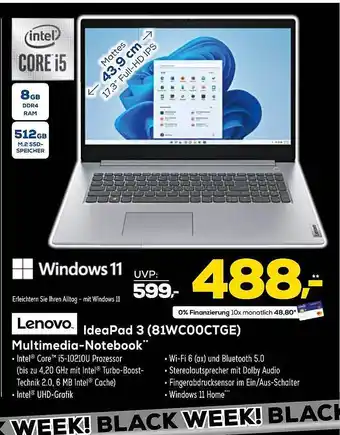 Euronics XXL Lenovo ideapad 3 (81wc00ctge) multimedia-notebook Angebot