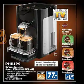 Expert Philips kaffeepadmaschine senseo hd7865-60 quadrante Angebot