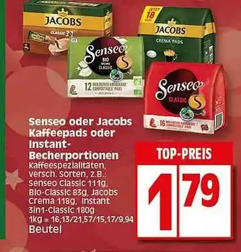 Elli Markt Senseo oder jacobs kaffeepads oder instant becherportionen Angebot