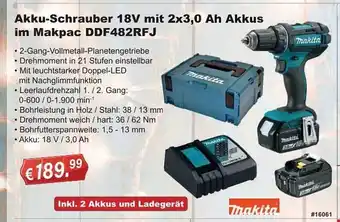 Stabilo Fachmarkt Akku-schrauber 18v mit 2x3.0 ah akkus im makpac ddf482rfj Angebot