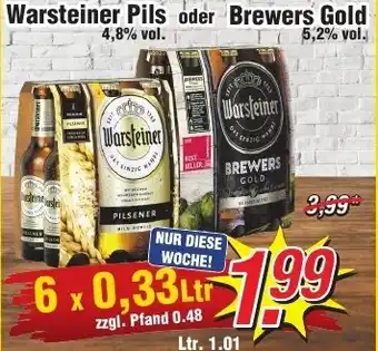 Wiglo Wunderland Warsteiner Pils oder Brewers Gold 6x0,33 Ltr. Angebot