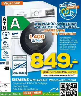 Euronics XXL Siemens WM14VE43 Waschvollautomat Angebot