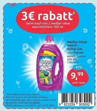 Budni Weißer riese waschmittel gel oder pulver Angebot