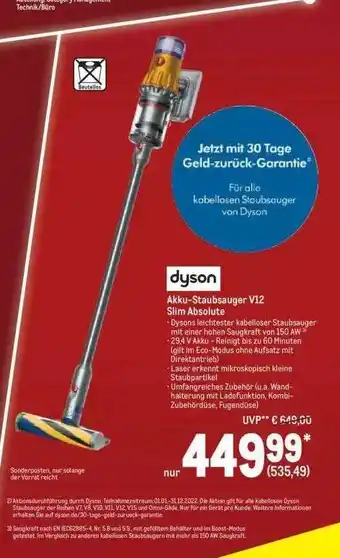 METRO Dyson akku-staubsauger v12 slim absolute Angebot