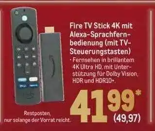 METRO Fire tv stick 4k mit alexa-sprachfernbedienung (mit tv-steuerungstasten) Angebot