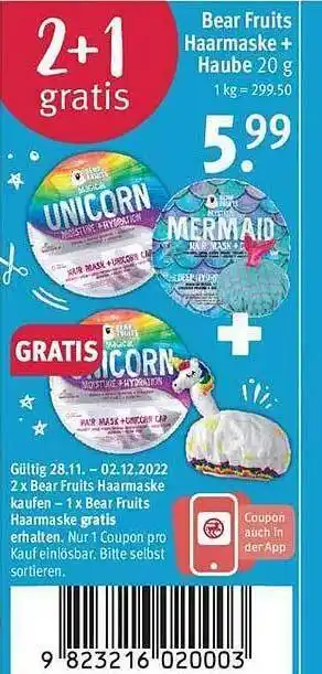 Rossmann Unicorn bear fruits haarmaske + haube Angebot