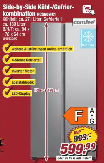 Poco Comfee Side by Side Kühl/Gefrierkombination RCS609IX1 Angebot