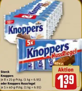 REWE Storck Knoppers 8x25g oder Knoppers Nussriegel 5x40 g Pckg. Angebot