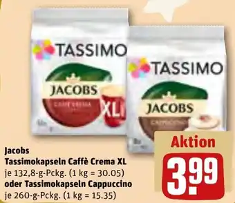 REWE Jacobs Tassimokapseln Caffè Crema XL 132,8g oder Tassimokapseln Cappuccino 260 g Pckg. Angebot