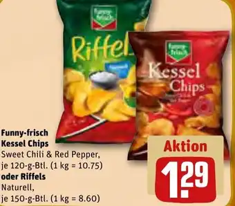 REWE Funny Frisch Kessel Chips 120 g oder Riffels 150 g Btl. Angebot