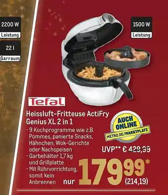 METRO Tefal heissluft-fritteuse actifry genius xl 2 in 1 Angebot