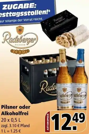 Getränke Rössler Radeberger Pilsner oder Alkoholfrei 20x0,5 L Angebot