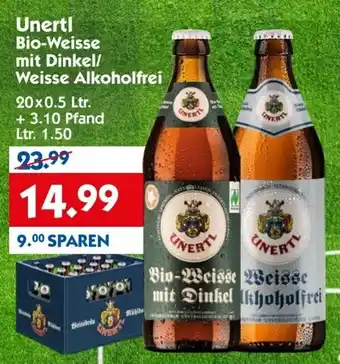 Hol'ab Getränkemarkt Unertl Bio Weisse mit Dinkel/Weisse Alkoholfrei 20x0,5 Ltr. Angebot