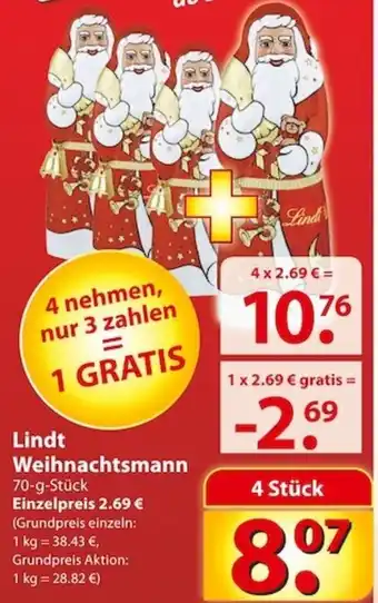 Famila Nord Ost Lindt Weihnachtsmann 70 g 4 Stück Angebot