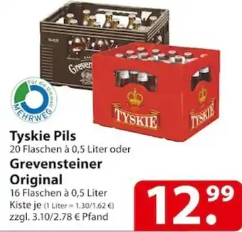 Famila Nord Ost Tyskie Pils 20 Flaschen oder Grevensteiner Original 16 Flaschen 0,5 Liter Kiste Angebot