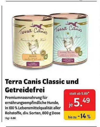 Das Futterhaus Terra canis classic und getreidefrei Angebot