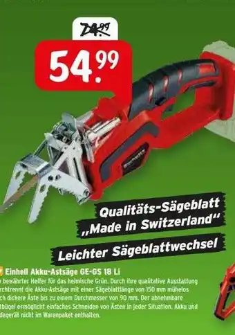 Raiffeisen Markt Einhell akku-astsäge ge-gs18li Angebot