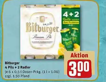 REWE Bitburger 4 pils + 2 radler Angebot