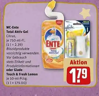 REWE Kaufpark Wc-ente total aktiv gel oder glade touch & fresh lemon Angebot